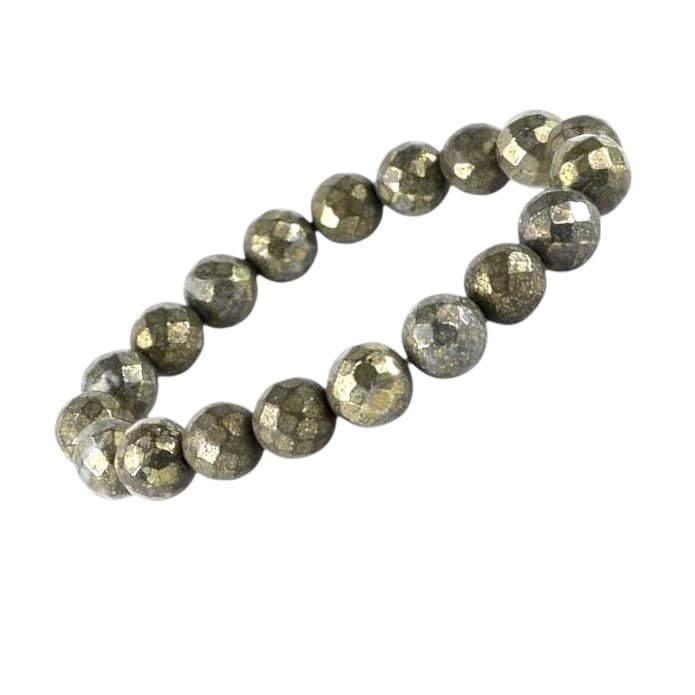Natural Pyrite Bracelet Lab Certified Real Pyrite 10mm Diamond-cut Faceted Unisex Stretchable Bracelet For Wealth, Prosperity & Good Luck - IGL Jewels