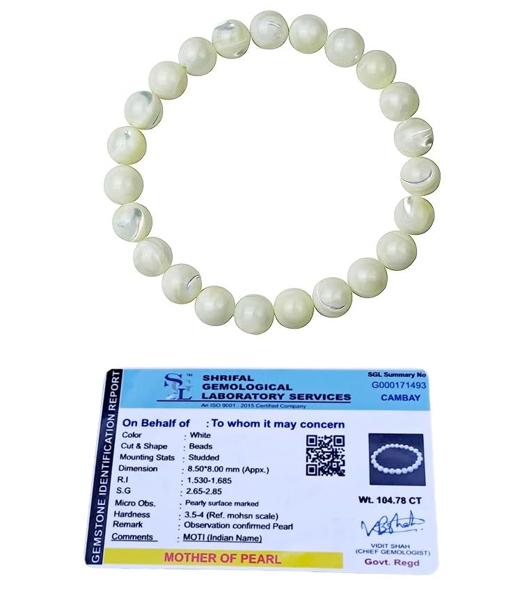 Divinity Mother of Pearl Bracelet - 8 mm Certified Unisex Nacre Bracelet for Prosperity and Abundance Default Title