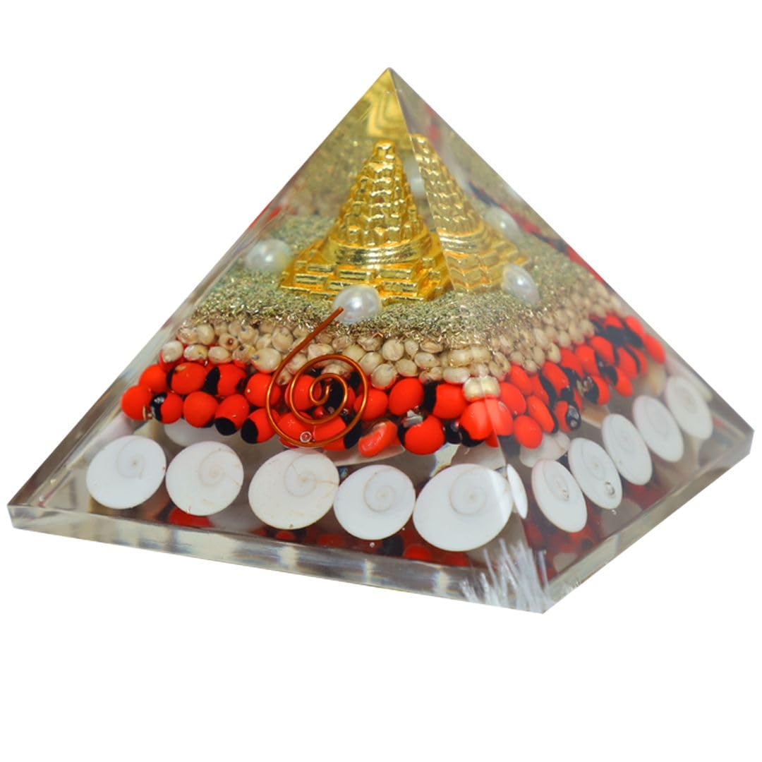 Divinity Crystals Natural Healing Orgone Pyramid Home Decor Vastu for Home Study Table Office Desk Reiki Feng Shui Symbol Crystal Showpieces for Home Decor Education Gifts Rudraksha Design 2