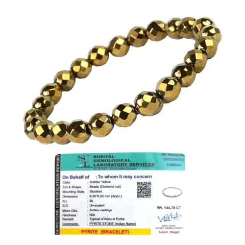 Golden Pyrite Natural Bracelet AAA Grade Certified 8mm Diamond-Cut Faceted Unisex Real Crystal Bracelet for Wealth, Protection & Confidence - IGL Jewels