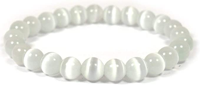 Selenite Gemstone Bracelet - Natural 8mm Round Beads for Reiki Healing and Chakra Balance Default Title