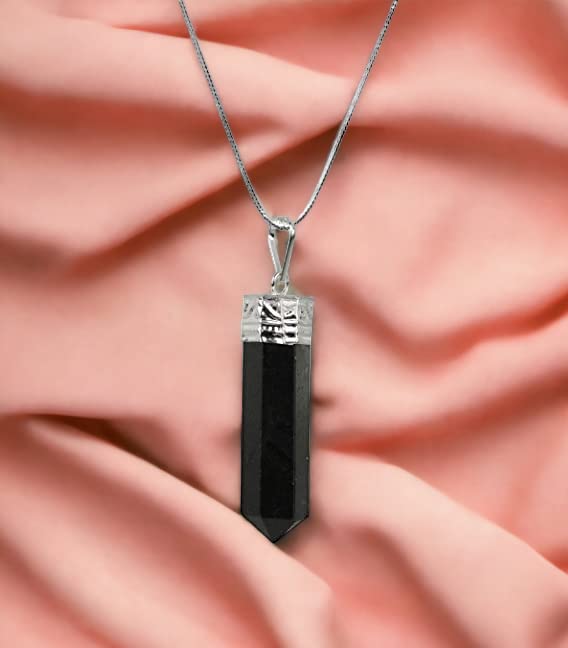 Divinity Crystals Black Tourmaline Pendant Locket with German Silver Chain for Protection, Motivation, and Healing