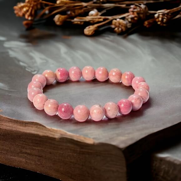 Relieve Stress with Rhodonite Gemstone Bracelet - 8mm Natural Crystals for Reiki Healing and Chakra Balance