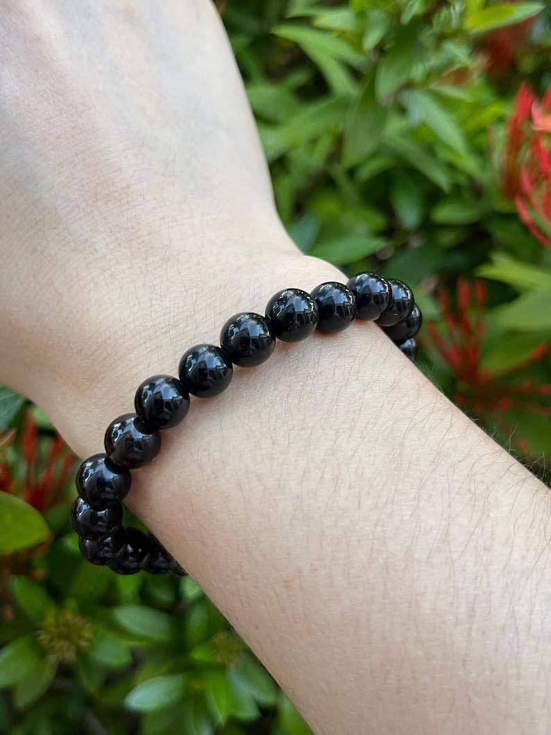 Divinity Crystals Black Obsidian Gemstone Bracelet for Reiki Healing and Chakra Balance - 8mm Round Beads