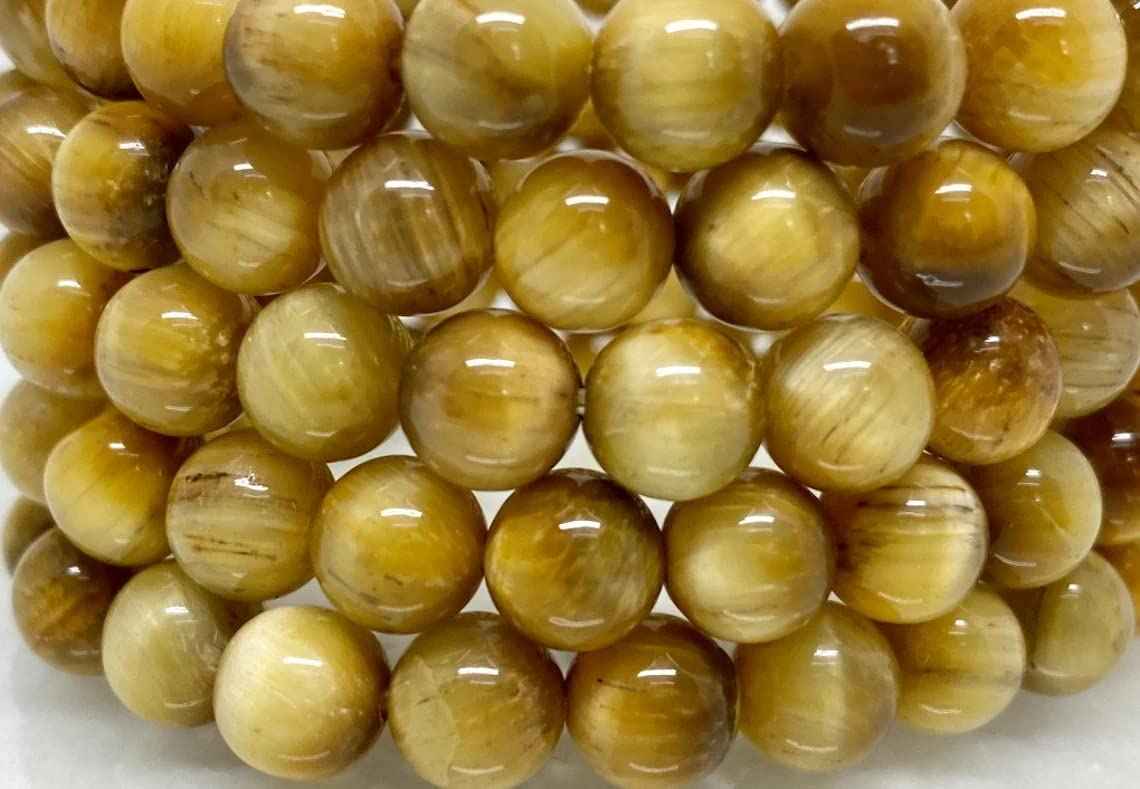 Divinity Crystals Cat's Eye Yellow Bracelet - Unisex 8mm Round Beads, Stretchable, 2.5 Inch Diameter