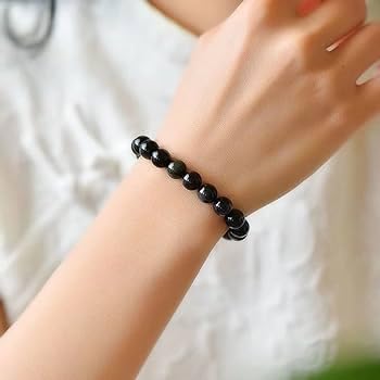 Divinity Crystals Black Obsidian Gemstone Bracelet for Reiki Healing and Chakra Balance - 8mm Round Beads