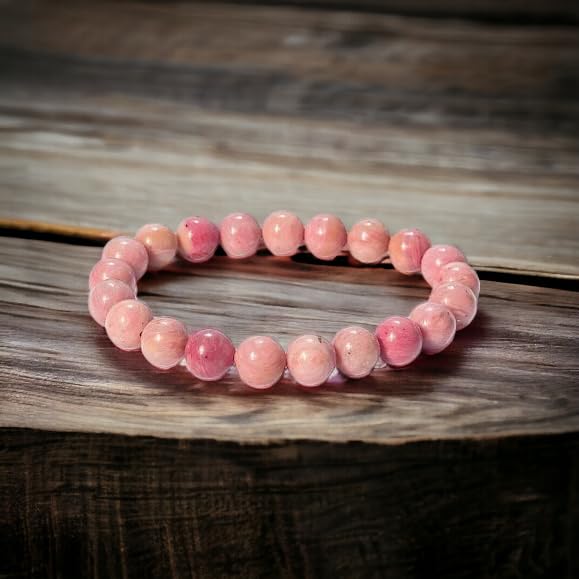 Relieve Stress with Rhodonite Gemstone Bracelet - 8mm Natural Crystals for Reiki Healing and Chakra Balance