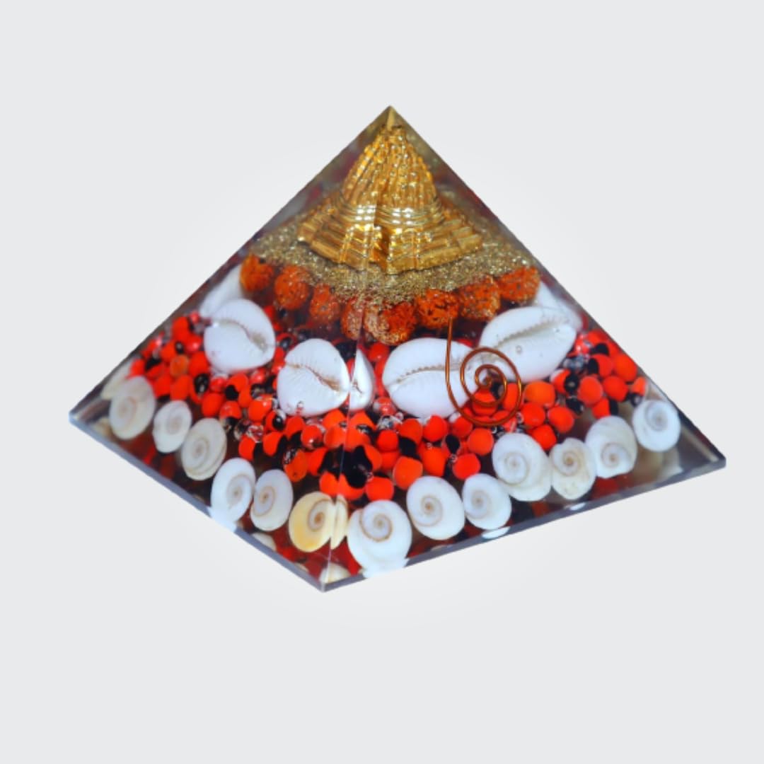 Natural Rudraksha Orgone Pyramid Vastu for Home Study Table Office Desk Reiki Feng Shui Reiki Symbol Crystal Showpieces for Home Decor Education Gifts - IGL Jewels