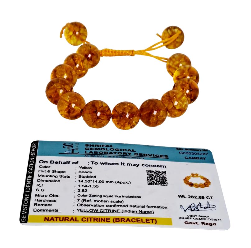 Divinity Crystals Natural Citrine Adjustable Band - 14 mm Pure Certified