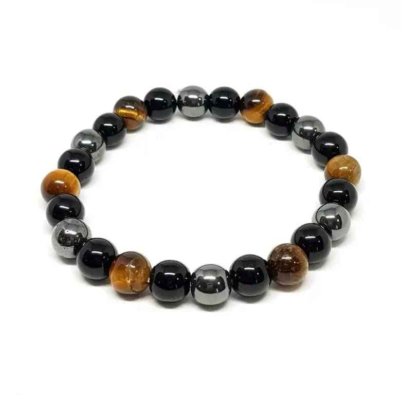 Divinity Crystals Triple Protection Bracelet - AAA Grade Natural Healing Gemstone Stretchable Bracelet for Yoga, Reiki, Meditation, Feng Shui for Women and Men Default Title