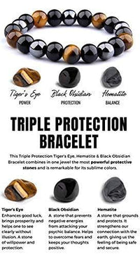 Natural Triple Protection Semi Precious Gemstone Bracelet, Crystal Stone 8mm Beads Bracelet Round Shape for Reiki Healing, Crystal Healing and Chakra Balance - IGL Jewels