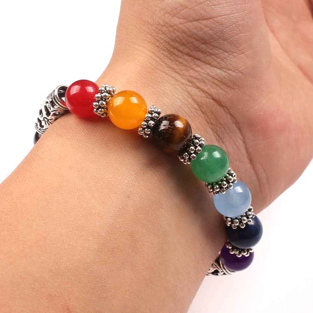 Divinity Crystals 7 Chakra Heart Bracelet - Natural 8 mm Crystal Bracelet for Good Luck, Love, Abundance, Healing, and Meditation for Men and Women