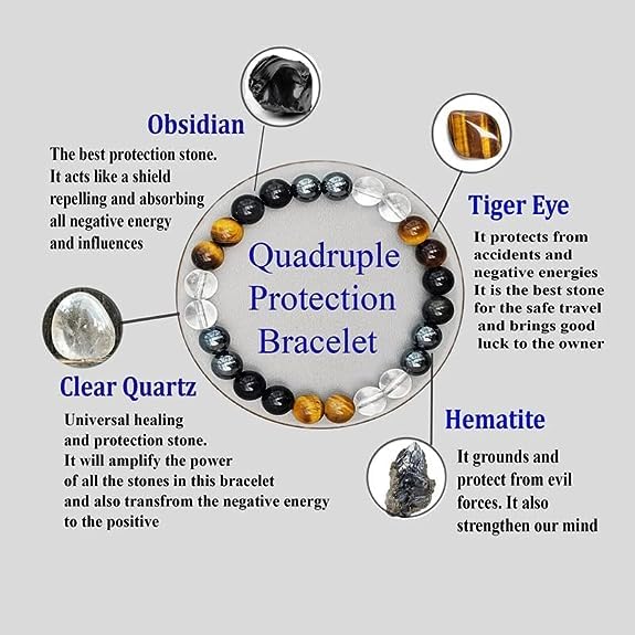 Ultimate Protection Natural Crystal Healing Bracelet - Certified 8 mm Beads for Negative Energy Protection and Good Luck, Unisex Beaded Meditation Accessory
