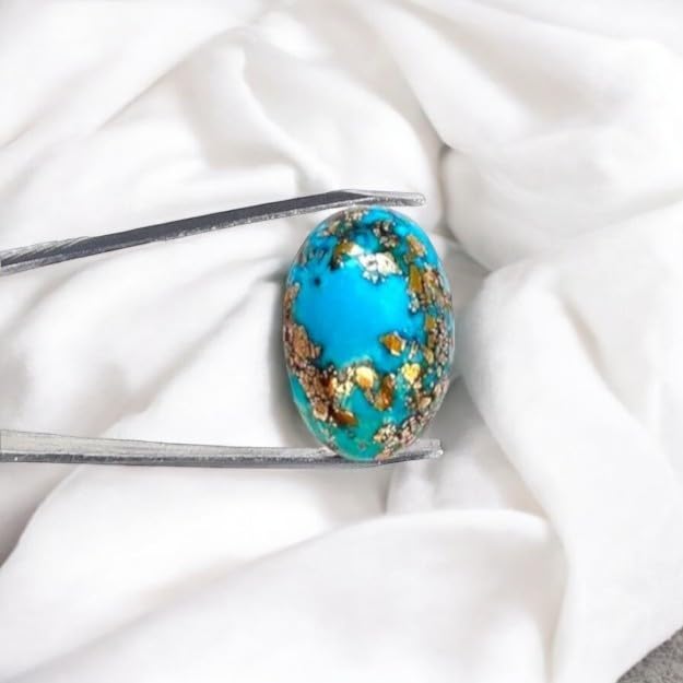 Real Original Firoza Turquoise Gemstone for Men and Women – Oval Shaped for Ring and Pendant Premium Turquoise Jewellery - The Stone of Compassion and Success 11.32 Carat - IGL Jewels