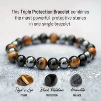 Natural Triple Protection Semi Precious Gemstone Bracelet, Crystal Stone 8mm Beads Bracelet Round Shape for Reiki Healing, Crystal Healing and Chakra Balance - IGL Jewels