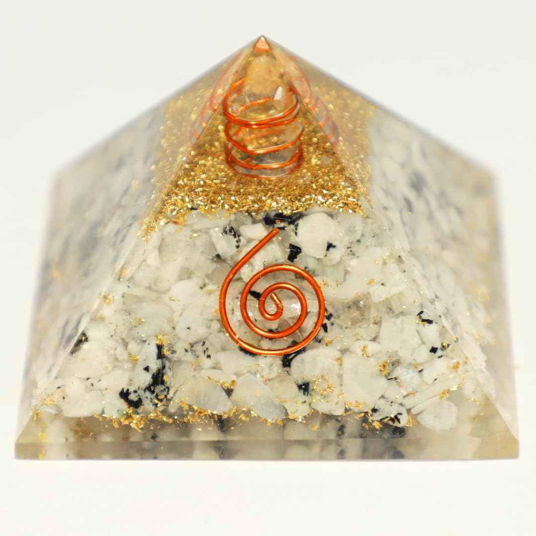 Divinity Crystals Natural Healing Orgone Pyramid Home Decor Vastu for Home Study Table Office Desk Reiki Feng Shui Symbol Crystal Showpieces for Home Decor Education Gifts Rainbow Moonstone