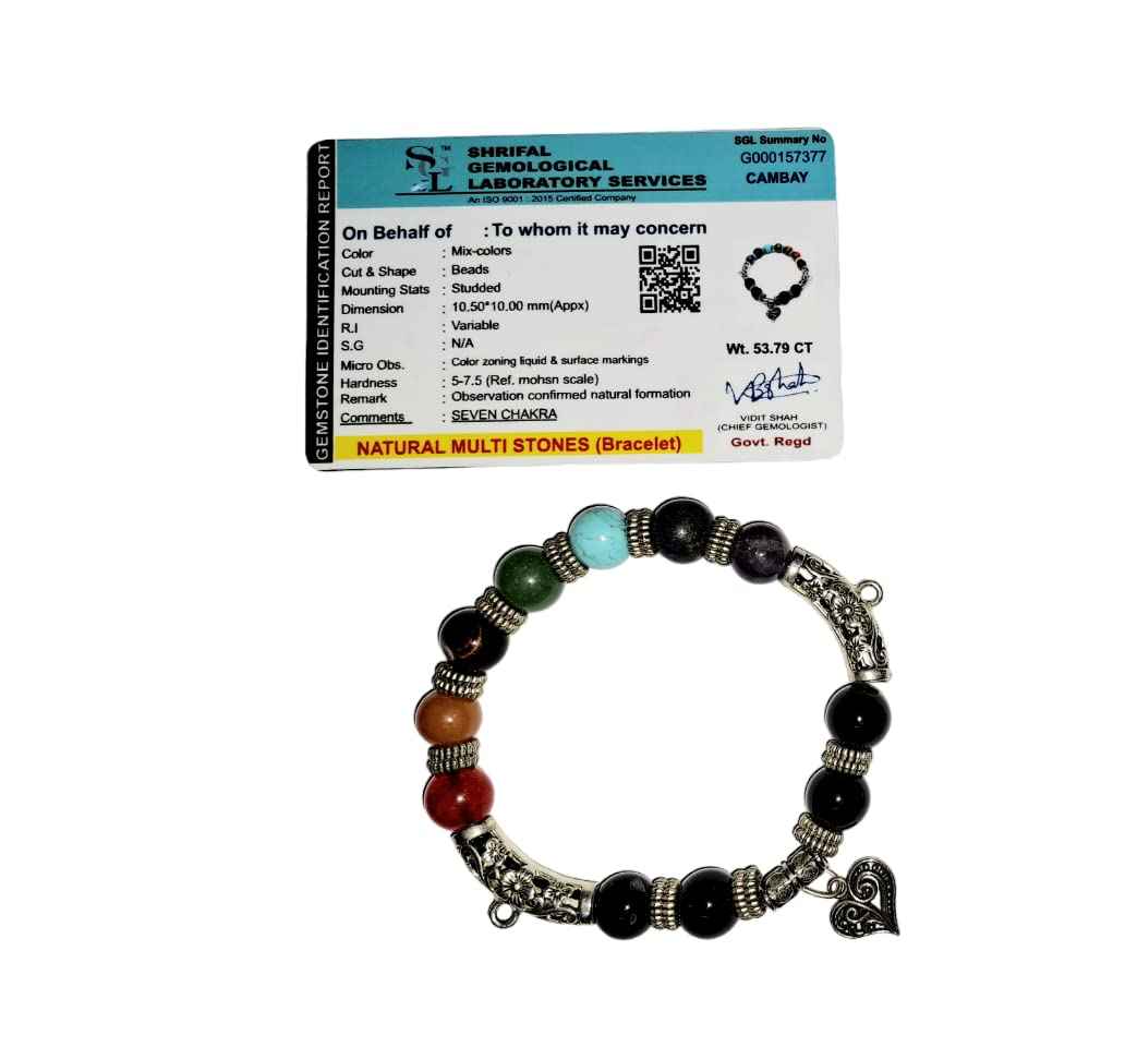 Divinity Crystals 7 Chakra Heart Bracelet - Natural 8 mm Crystal Bracelet for Good Luck, Love, Abundance, Healing, and Meditation for Men and Women
