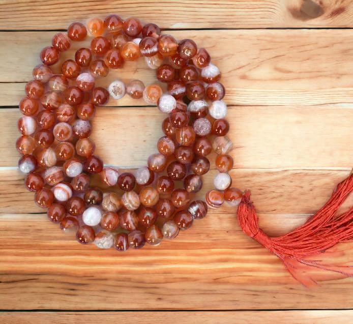 Jaap Mala Collection - Divinity Crystals Certified Natural Pure 8mm Beads for Men and Women Yoga Reiki Meditation Feng Shui Red Sulemani Hakik Mala