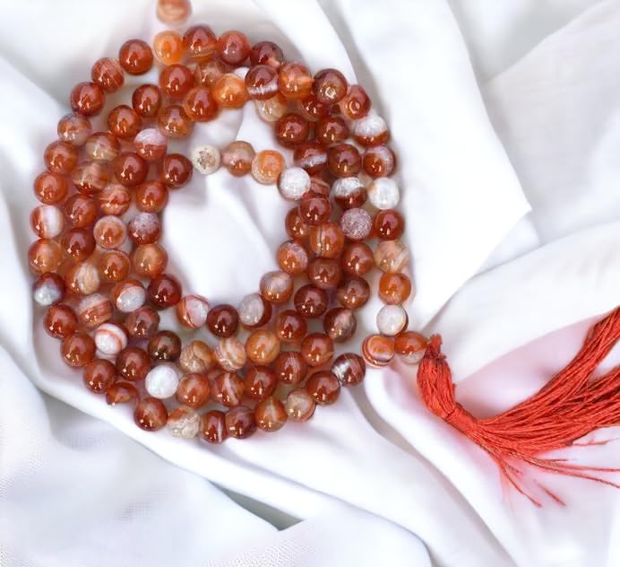 Jaap Mala Collection - Divinity Crystals Certified Natural Pure 8mm Beads for Men and Women Yoga Reiki Meditation Feng Shui Red Sulemani Hakik Mala