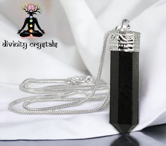 Divinity Crystals Black Tourmaline Pendant Locket with German Silver Chain for Protection, Motivation, and Healing