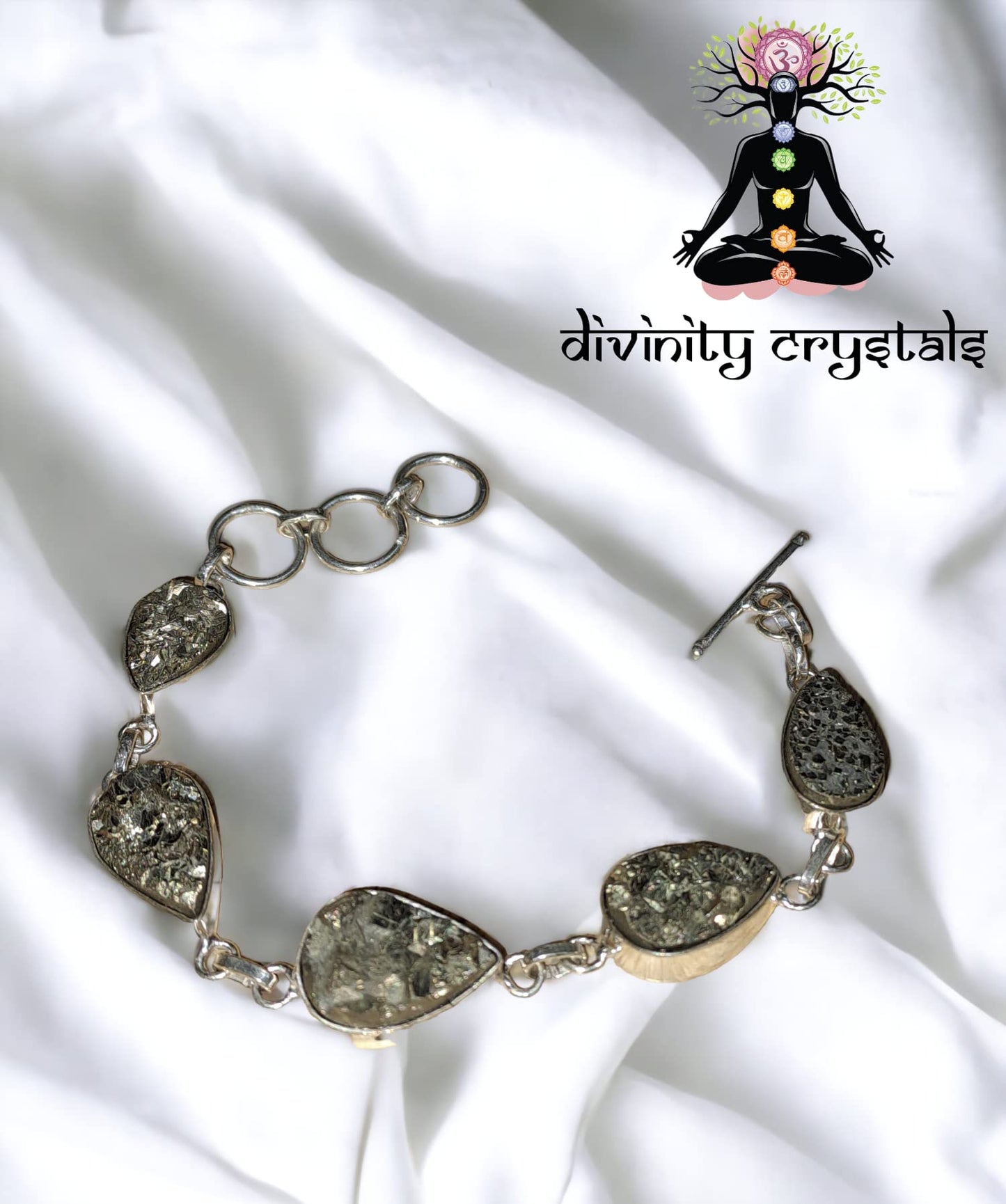 Divinity Crystals Pyrite Geode Bracelet - 5 In 1 Certified Unisex Chain for Attracting Wealth, Prosperity, and Good Luck