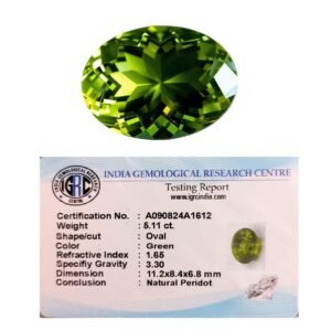 Natural Peridot Gemstone Original Certified exclusive cut Peridot/Olivine/Chrysolite 5.11 Carat Gemstone for Ring Jewellery for Men and Women