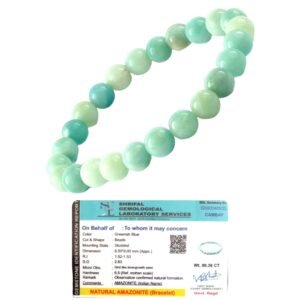 Divine Spirituals Natural Amazonite Bracelet Lab Certified AAA Grade 8mm Stretchable Original Real Crystal Bracelet For Throat Chakra, Calming Energy, Creativity & Meditation For Men & Women